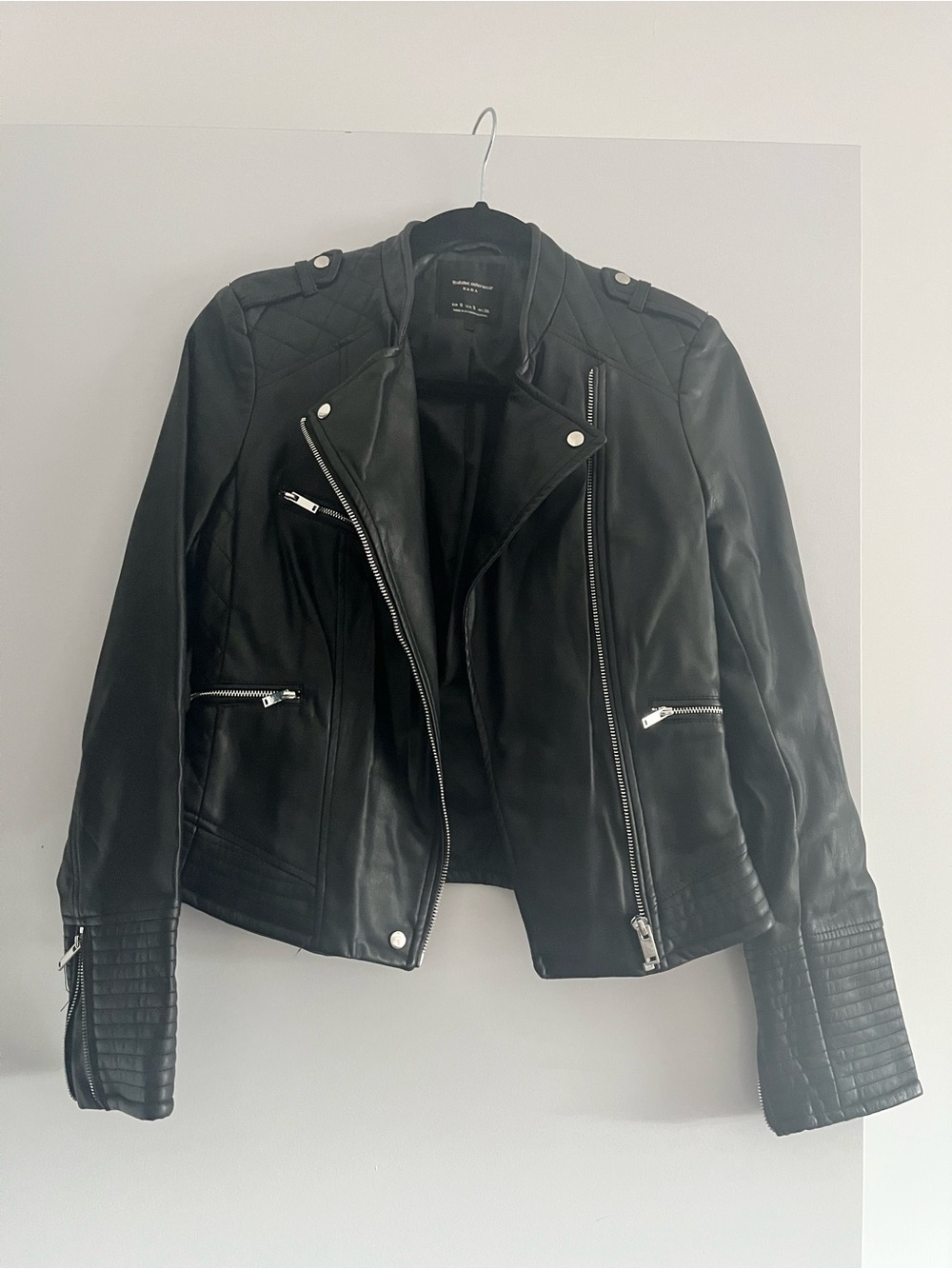 Zara Black Quilted Sleeve Moto Jacket
